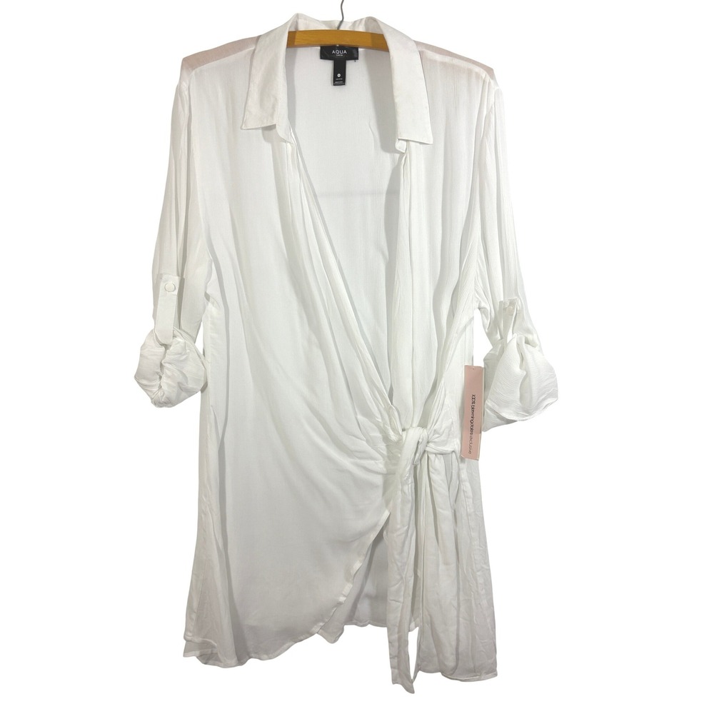 Aqua Swim Womens White Tie Front Beach Cover Up Shirt AQSS26C61 New
